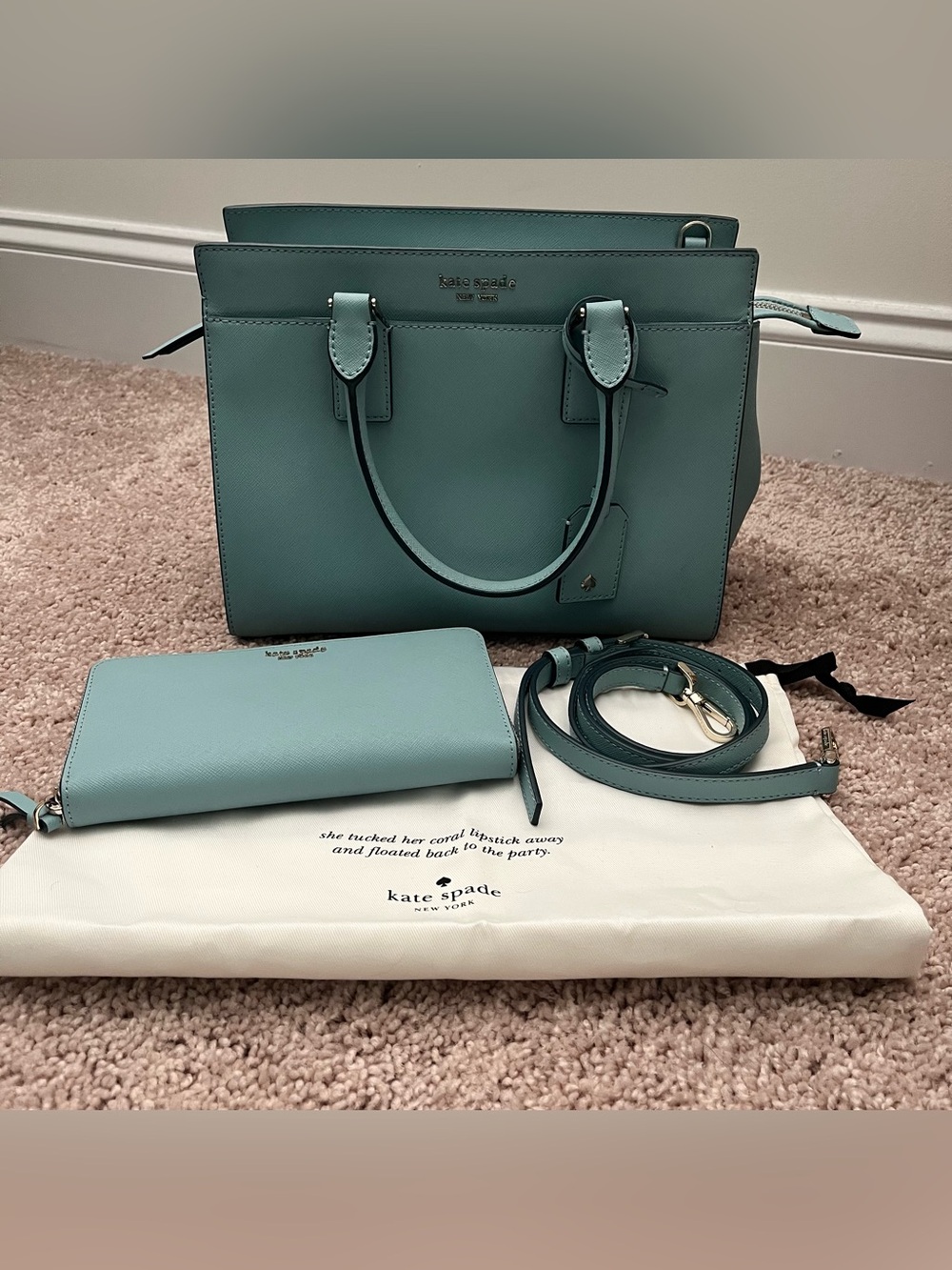 kate spade Teal Leather Satchel with Wallet and Strap